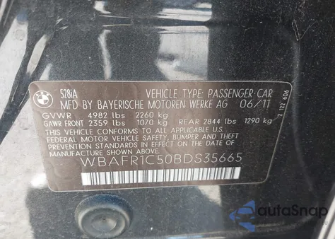 2011 BMW 528I z USA, uszkodzony, nr VIN WBAFR1C50BDS35665